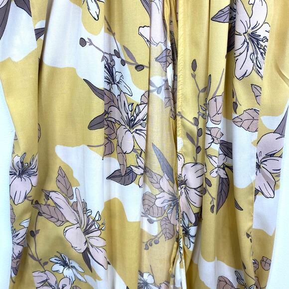 AMUSE SOCIETY Kimono Floral Ginger Womens S Yellow Tie Front Maxi Duster Boho - Picture 10 of 14